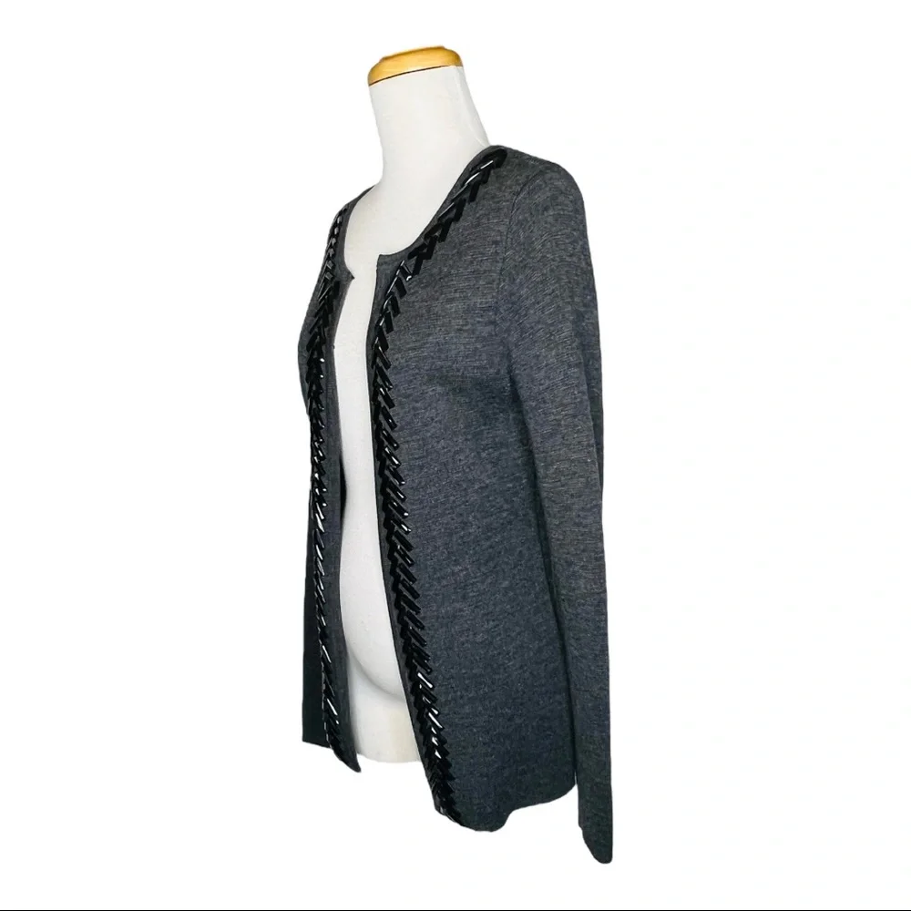 Adrienne Vittadini Carbon Heather Open Front Sweater Luxury Mercerized Wool Sz S - Picture 3 of 13